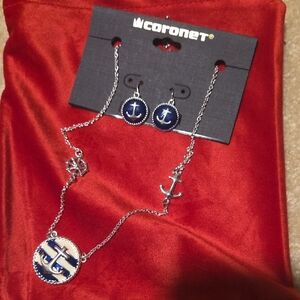 Silver and Blue Anchor Jewelry Set